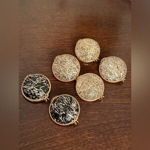 Vintage Lucite Confetti Gold and Black clip on / slip on earrings set of 3 pairs